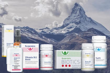Burgerstein Vitamine und Matterhorn im Hintergrund