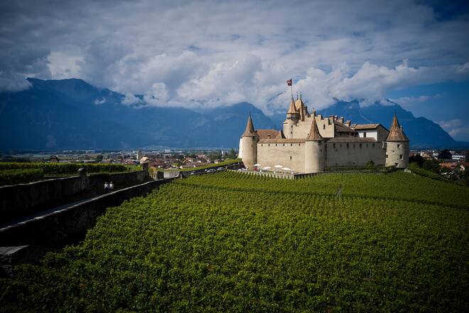 Das Château d’Aigle mit Rebbergen im Vordergrund